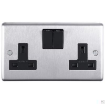 Picture of Eurolite Socket 2 Gang DP Switched Black Insert 13A 146x86x7mm Satin Stainless Steel | SSS2SOB