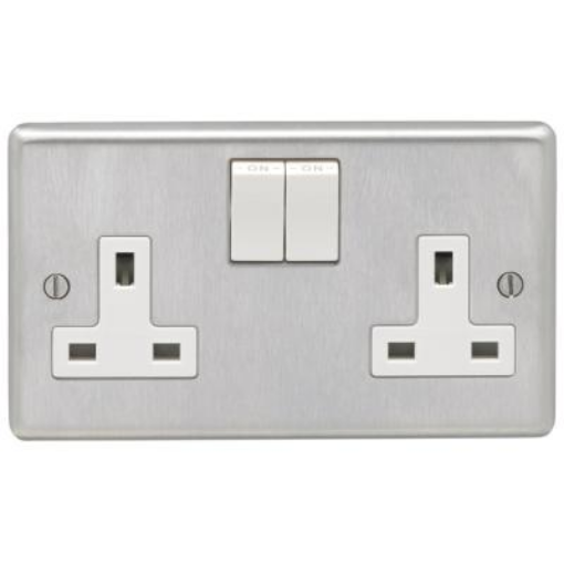 Picture of Eurolite Socket 2 Gang DP Switched White Insert 13A 146x86x7mm Satin Stainless Steel | SSS2SOW