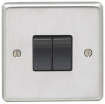 Picture of Eurolite Switch 2 Gang 2 Way Black Insert 10A 86x86x7mm Satin Stainless Steel | SSS2SWB