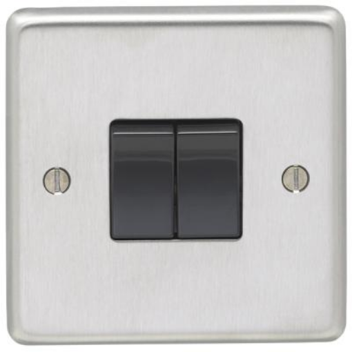 Picture of Eurolite Switch 2 Gang 2 Way Black Insert 10A 86x86x7mm Satin Stainless Steel | SSS2SWB