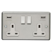 Picture of Eurolite Socket 2 Gang Switched with 3.1A USB Outlet White Rocker 13A Satin Stainless Steel | SSS2USBW