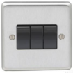 Picture of Eurolite Switch 3 Gang 2 Way Black Insert 10A 86x86x7mm Satin Stainless Steel | SSS3SWB