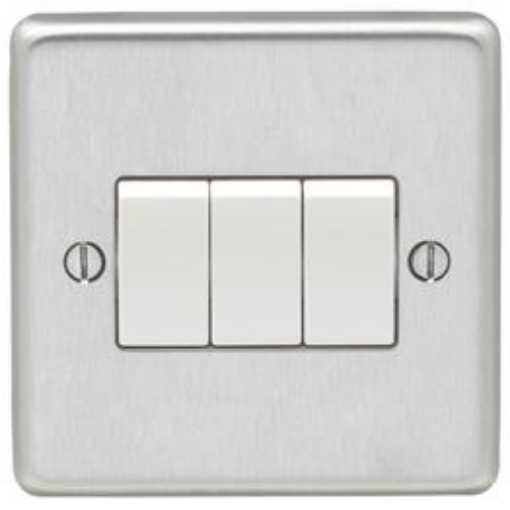 Picture of Eurolite Switch 3 Gang 2 Way White Insert 10A 86x86x7mm Satin Stainless Steel | SSS3SWW