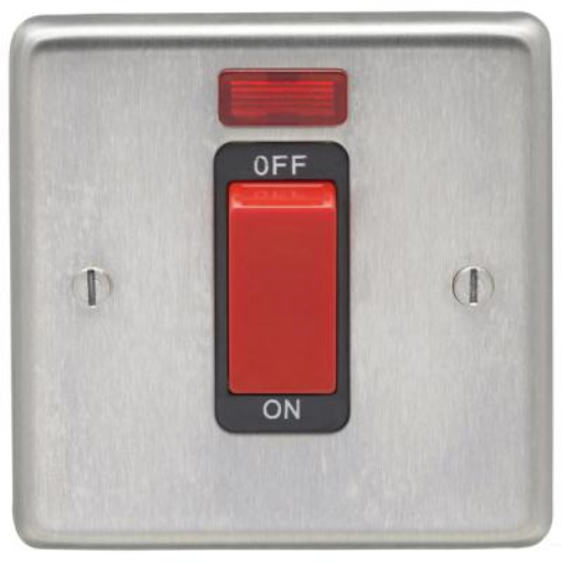 Picture of Eurolite Cooker Control Switch 1 Gang DP with Neon Black Insert 45A 86x86x7mm Satin Stainless Steel | SSS45ASWNSB