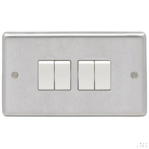 Picture of Eurolite Switch 4 Gang 2 Way White Insert 10A 146x86x7mm Satin Stainless Steel | SSS4SWW