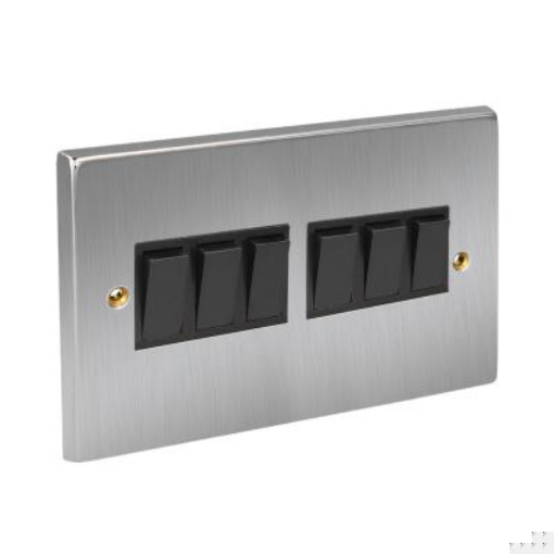 Picture of Axiom WSCS62B Switch 6 Gang 2 Way Black Insert 10A 95x154x10mm Satin Chrome | WSCS62/B