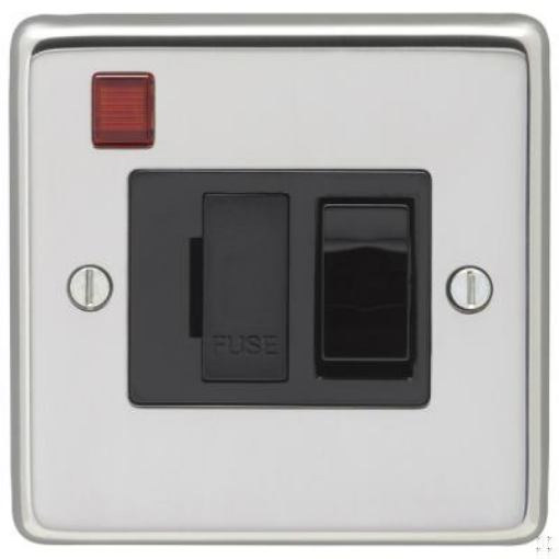 Picture of Eurolite Connection Unit Fused DP Switched with Neon Black Insert 13A 86x86x7mm Polished Stainless Steel | PSSSWFNB