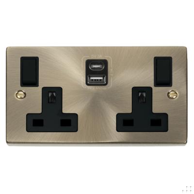 Click Socket 2 Gang Switched c/w Twin USB Outlet Type A & Type C Deco ...