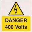 Picture of Industrial Signs Label Danger 400 Volts Self Adhesive Vinyl Pack of 10 75x75mm Yellow/Black on White | IS2710SA