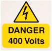 Picture of Industrial Signs Label Danger 400 Volts Self Adhesive Rigid PVC Pack of 5 75x75mm Yellow/Black on White | IS2505RP