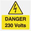 Picture of Industrial Signs Label Danger 230 Volts Self Adhesive Vinyl Pack of 10 75x75mm Yellow/Black on White | IS1910SA