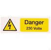 Picture of Industrial Signs Label Danger 230 Volts Self Adhesive Rigid PVC Pack of 5 75x25mm Yellow/Black on White | IS1805RP