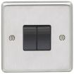 Picture of Eurolite Switch 2 Gang 2 Way Black Insert 10A 86x86x7mm Satin Stainless Steel | SSS2SWB