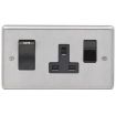 Picture of Eurolite Cooker Control Unit 2 Gang DP Switch & Socket Black Insert 45A 146x86x7mm Satin Stainless Steel | SSS45ASWASB