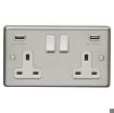 Picture of Eurolite Socket 2 Gang Switched with 3.1A USB Outlet White Rocker 13A Satin Stainless Steel | SSS2USBW