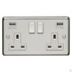 Picture of Eurolite Socket 2 Gang Switched with 3.1 USB Outlet White Rocker 13A Polished Stainless Steel | PSS2USBW