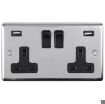 Picture of Eurolite Socket 2 Gang Switched with 3.1 USB Outlet Black Rocker 13A Polished Stainless Steel | PSS2USBB