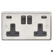 Picture of Eurolite Socket 2 Gang Switched with 3.1A USB Outlet Black Rocker 13A Satin Stainless Steel | SSS2USBB