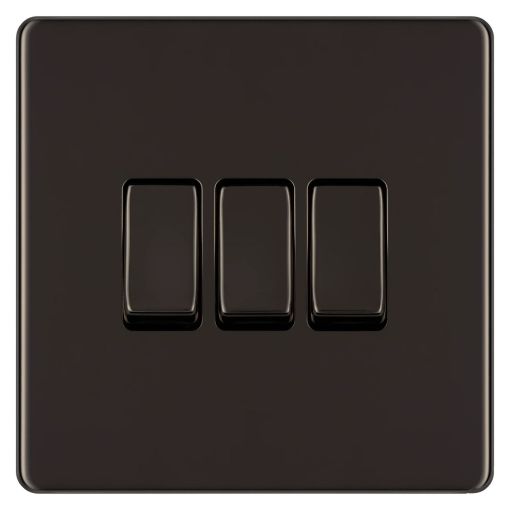 Picture of Axiom Raised Decorative 10Amp 3 Gang 2 Way Switch Black Nickel