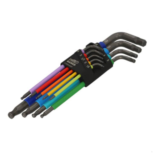 Picture of Bahco BAHC1997LM9P C1997LM/9P Metric Long Ball End Coloured Hex L-Key Set, 9 Piece