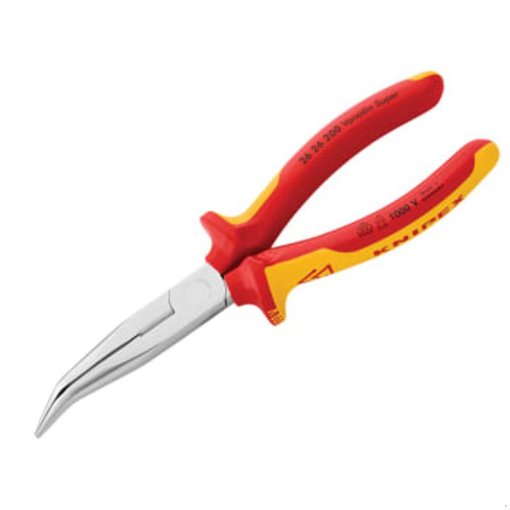 Picture of Knipex KPX2626200 VDE Long Bent Snipe Nose Side Cutting Pliers 200mm