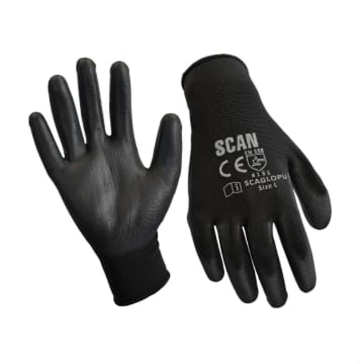 Picture of Scan SCAGLOPU12 Black PU Coated Gloves - L (Size 9) (12 Pairs)