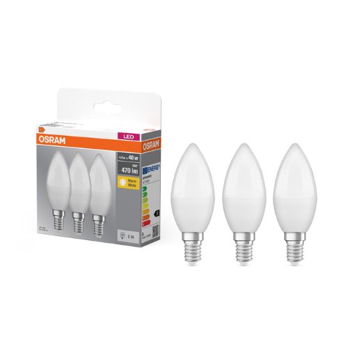 Picture of LEDVANCE 3 Pack LED Base Classic B 40 4.9W 827 Frosted E14