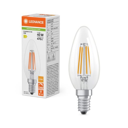 Picture of LEDVANCE Candle WARM WHITE CLEAR FILAMENT Dimmable 3,4W/827 E14