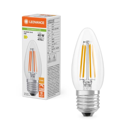Picture of LEDVANCE Candle WARM WHITE CLEAR FILAMENT Dimmable 3,4W/827 E27