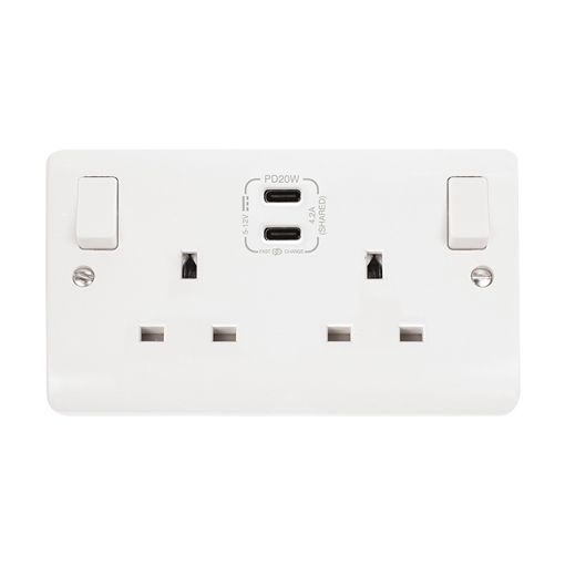 Picture of Click Mode 13A 2 Gang Switched Socket with Twin USB-C Charging Ports – CMA796