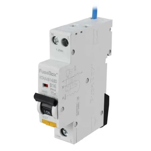 Picture of Fusebox - 16A 1P+N 1 Module Bidirectional B Curve 6kA 30mA Type A Mini RCBO