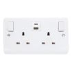 Picture of Click Mode 13A 2 Gang Switched Safety Shutter Socket Outlet With Type A & C USB (4.2A) Outlets Polar White