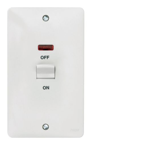 Picture of Hager 50A Double Pole White Vertical Wall Switch 2 Gang with LED Indicator
