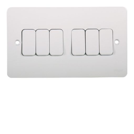 Picture of Hager 10AX 6 Gang 2 Way White Wall Switch