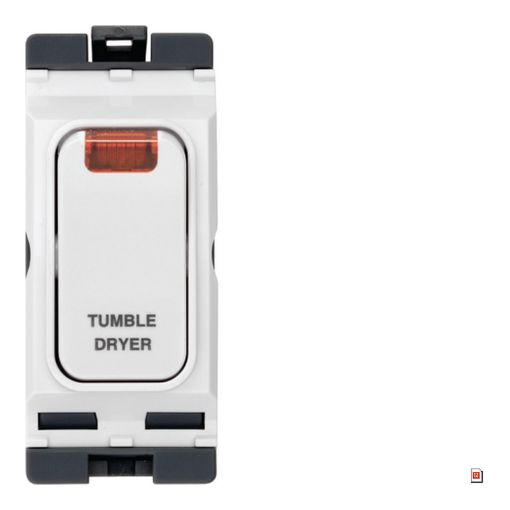 Picture of Hager 20A Part M 1 Way Double Pole White Switch with LED Indicator with 'TUMBLE DRYER'