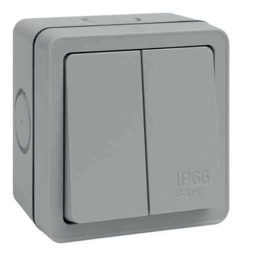 Picture of Hager IP66 10AX 2 Gang 2 Way Outdoor Weatherproof Switch