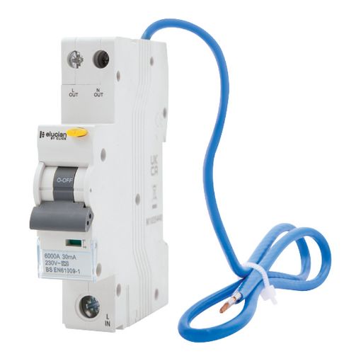 Picture of Click Elucian 1 Pole True 6kA B Curve 6A 30mA RCBO Light Grey (RAL 9035)