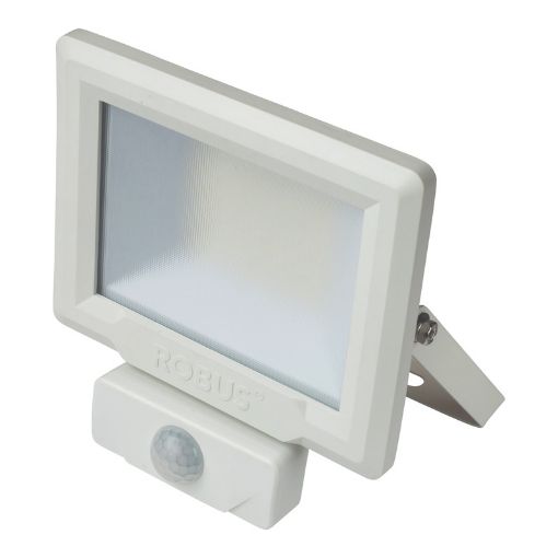 Picture of ROBUS HILUME 30W LED Flood Light With PIR, IP65, White, 4000K, c/w 1m Flex