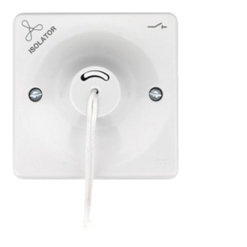 Picture of Hager White 3 Pole Ceiling Switch marked 'FAN Symbol & ISOLATOR'