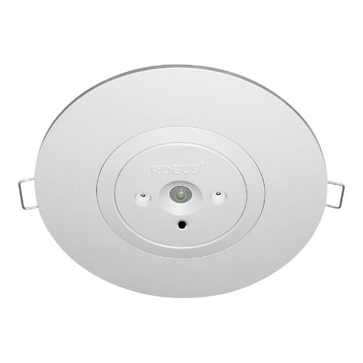 Picture of ROBUS CARINA 2W Emergency Downlight 200lm DUAL TEST Open And Corridor Lenses 130mm Extension Ring, White